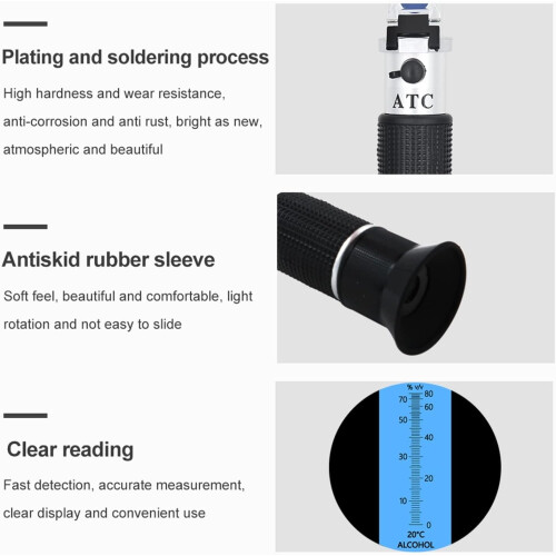 Refractometer, Hand Held, 080% Alcohol Refractometer, ATC Tester, Alcoholometer, Alcohol Wine Content Tester, for Home 2