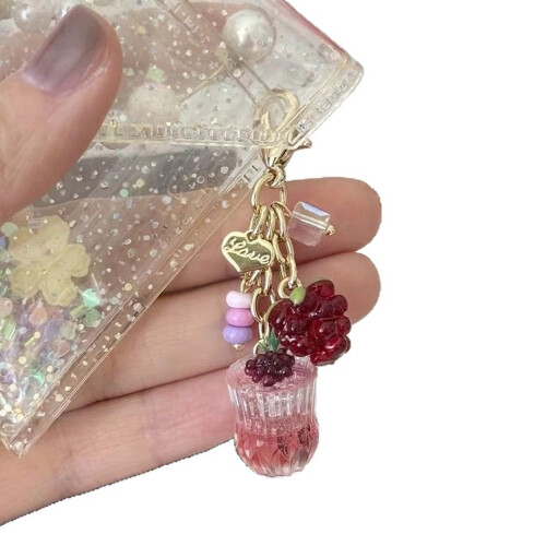 Vibrant Grape Fruit Iced Teas Keychain Charm Handmade Alloy