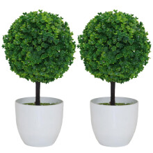 2PCS 10 Inch Artificial Topiary Trees in Pot Faux Boxwood Plants for Home and Office Decor