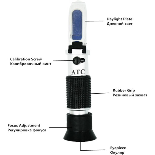 Handheld Sugar Refractometer 090% Brix with ATC for Honey, Home 1