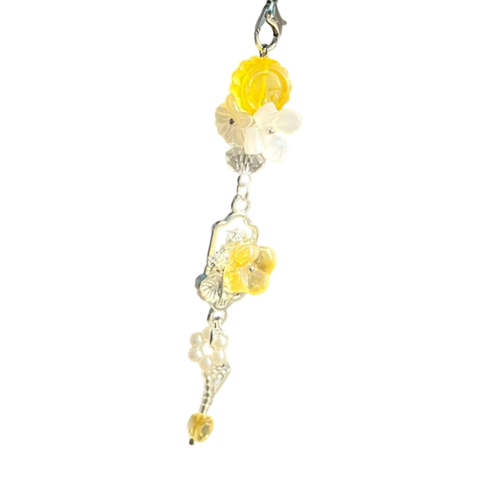 Floral Wind Chime Keychain Phone Charm Delicate Beads- Yellow 7754001091507