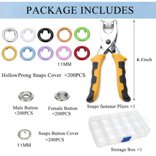 200set 11mm Metal Snap Button Fasteners With Tool-Ten colors 2