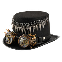 Gothic Victorian Top Hat Metal Chains Rivets And Detachable