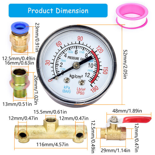 8pcs Compressor component  Pressure Gauge & connector for 2
