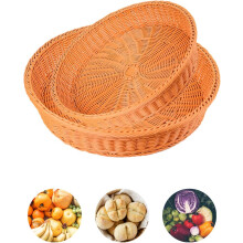 Madkurv til brød og snacks, dekorativ kurv med rustikt præg, håndvævet kunstrattanbakke til multifunktionel opbevaring, naturlig rattan
