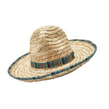 Ademende etnische sombrero strohoed met-M Strohoed blauwe rand
