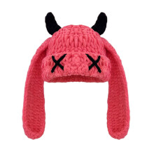 Plüsch Brimless Devil Horn Langohr Pullover Hut-Dunkelrosa