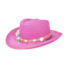 Verstellbarer Kinder-Strand-Strohhut, natürlich gewebt,-Rosa