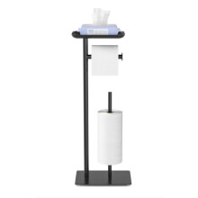 Vrijstaande toiletpapierhouder, roestvrije roestvrijstalen tissuehouder met antislipvoet en opbergruimte voor 4 rollen, vloermontage zonder boren.