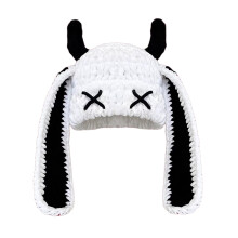 Dehnbare lange Ohrenmütze ohne Krempe, gestrickte-Schwarz weiß