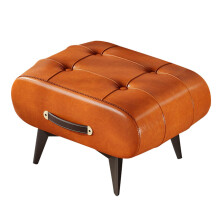 Footrest Stool with Metal Legs and PU Leather Padded Seat for Living Room and Dining
