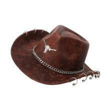 Chapeau flexible et moderne à larges bords en PU-Marron foncé