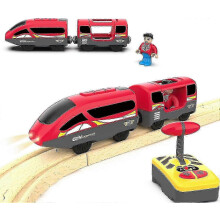 Motorized Train for Wooden Track, Remote Control Train with Magnetic Connection, for Toddlers, Compatible with Thomas, Brio , Red