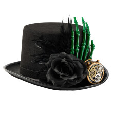 Chapeau haut gothique avec squelette, décoration-Noir et vert