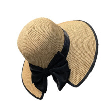 Chapeau de protection solaire en paille à nœud papillon,-Kaki