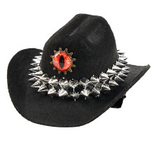 Chapeau rétro fait à la main avec rivets en denim feutré-Noir
