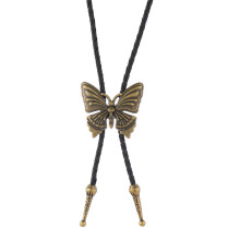 Cravate Bolo en cuir vintage avec pendentif papillon en-cuivre