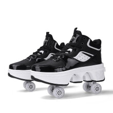 2in1 Roller Skates and Trainers, MultiPurpose Shoes with Wheels, Adjustable Quad Roller Skate Boots 35