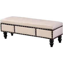 Ottoman Footstool with Storage Box White 60cm Solid Wood Legs Bench for Bedroom or Living Room