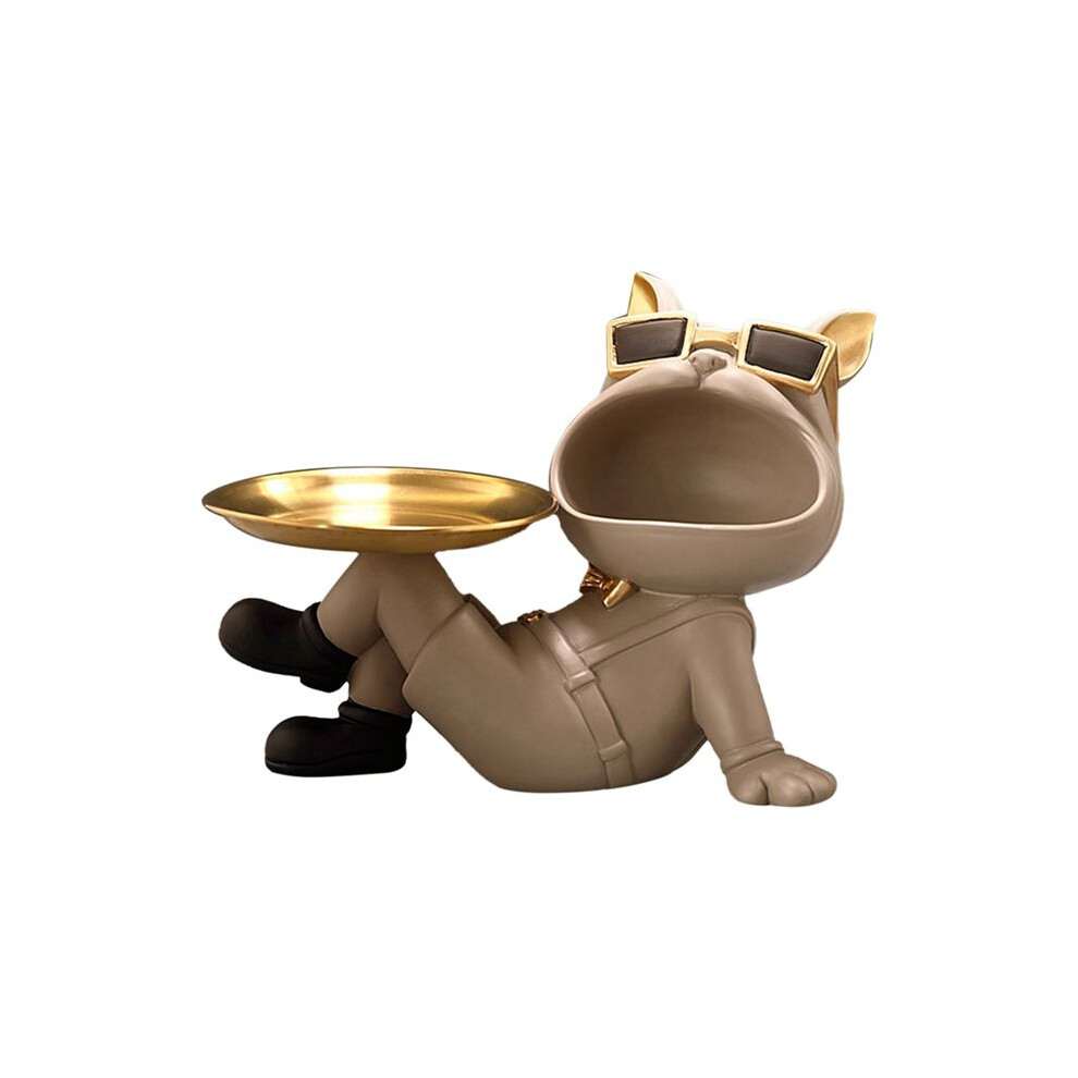 Resin Bulldog Statue Storage Box, Home Decoration Art Sculpture, Multifunctional Candy Container. (Beige) Beige 6133752321322