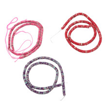 3 pezzi di dischi Heishi di giada 4x2mm rosso viola rosa