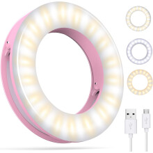Anello luminoso per selfie, portatile con clip, con lunga autonomia e batteria ricaricabile, luminosità regolabile e molteplici modalità di luce