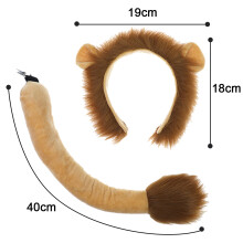 Conjunto de orelhas e cauda de animal, fantasia de leão em pelúcia com tecido macio e confortável, tiara fácil de usar e cauda ajustável para