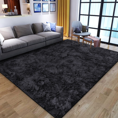 (200x290cm(6.6ftx10ft) Large Area Rug) BedLooms Black Shaggy Rug-Large Ultra Soft Thick Shaggy Rug for Living and Bedrooms