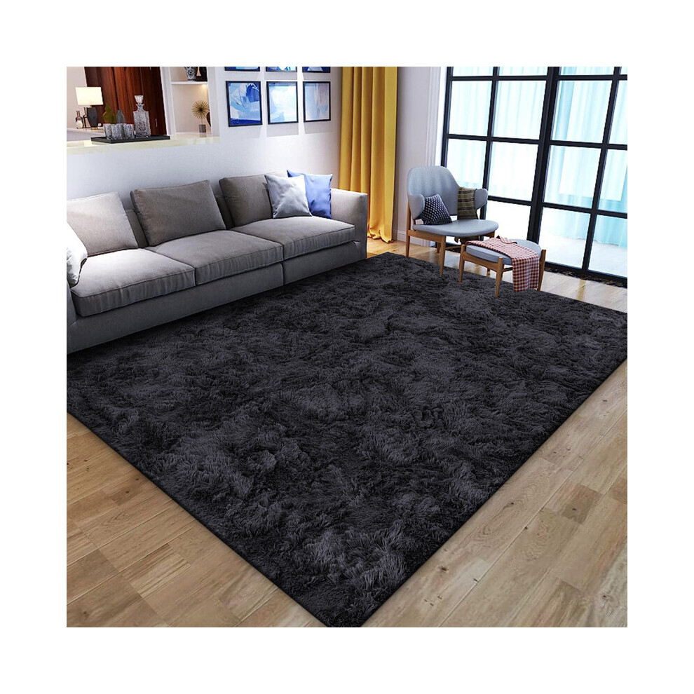 Bedlooms (200X290cm(6.6Ftx10ft) Large Area Rug) Shaggy Rug-Large Ultra Soft Thick Shaggy Rug For Living And Bedrooms Black