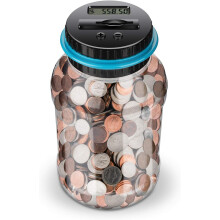 Automatisk mynträknare, digital spargris med transparent design för enkel övervakning, stor burkräknare, en gåva som lär ut ekonomi (1,8 l)