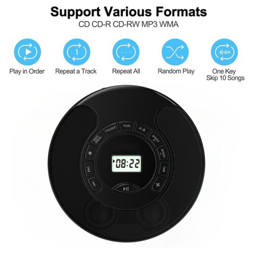 New Portable CD Player ,Dual Bluetooth Model,USB Player,Dual Stereo Speakers,A-B Repeat,AUX ,Play Speed Control Black 2