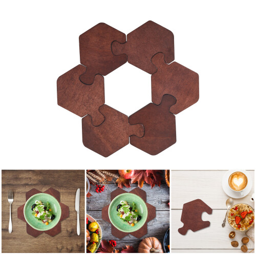 Ensemble de 6 tapis de tasse en bois hexagonaux pour boisson, 1