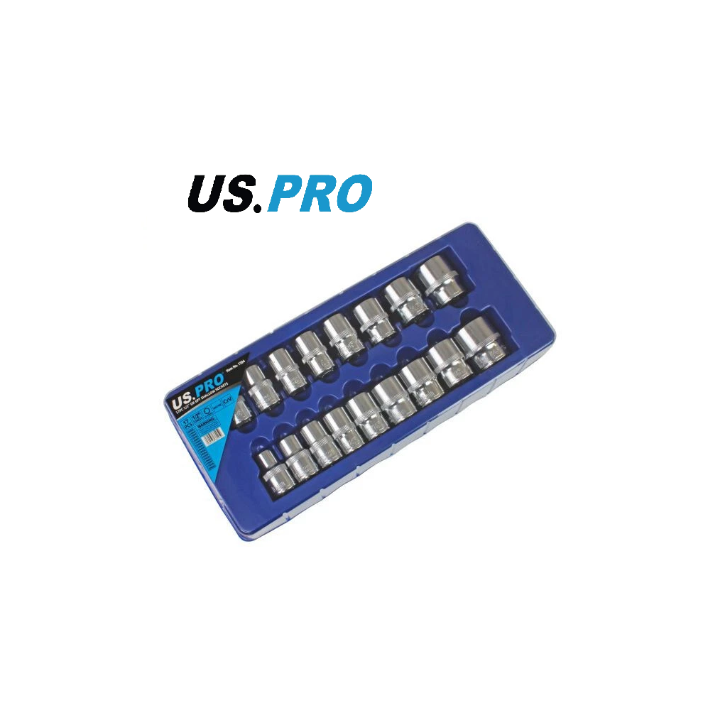 US PRO 17pc 1/2 dr Shallow Sockets 6 point 10-30mm 1394