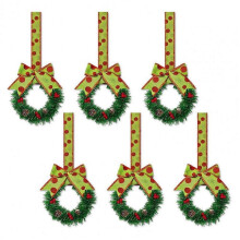(D) Front Door Wreath Set of 6 Small Christmas Wreaths with Ribbon Artificial Cabinet Decor with Berries Pine Cones for Home Kitchen-C