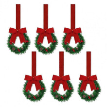 (B) Front Door Wreath Set of 6 Small Christmas Wreaths with Ribbon Artificial Cabinet Decor with Berries Pine Cones for Home Kitchen-C