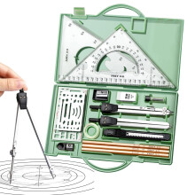 Professional Geometry Set with Metal Compass, Protractor and Triangle Ruler