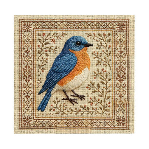 (D) Cross Kit With Floral Pattern, Bird Embroidery Kit For Adults Beginners, DIY Needlepoint Wall Art