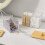 Stylish Qtip Container with Wood Lid for Bathroom-Clear square 6