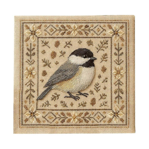 (E) Cross Kit With Floral Pattern, Bird Embroidery Kit For Adults Beginners, DIY Needlepoint Wall Art