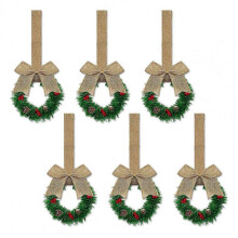 (C) Front Door Wreath Set of 6 Small Christmas Wreaths with Ribbon Artificial Cabinet Decor with Berries Pine Cones for Home Kitchen-C