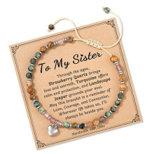 Stylish Heart Charm Bracelet Natural Stone Beaded Bangle-D