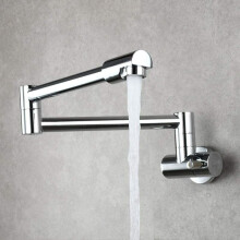 Solid Brass Pot Filler Faucet, Wall Mounted for Modern Kitchen Sink, Double Joint Swing Arm with High Camber Design, Stainless Steel Anti-Clog Ceramic