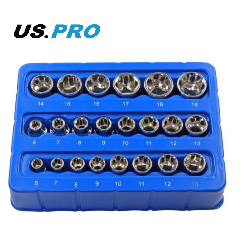 BERGEN Super-Lock Shallow Socket Set 22pc 1/4" 6-13mm & 3/8" 6-19mm