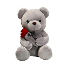 (23cm, Gray) Plush Bear Valentines Day Teddy Bear With Roses Bear Plush Toy Valentines Gift