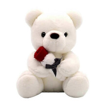 (35cm, White) Plush Bear Valentines Day Teddy Bear With Roses Bear Plush Toy Valentines Gift