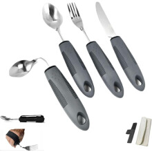 (Gray) 4-Piece Weighted Adaptive Utensils Set, 42 Angled Easy-Grip Silverware for Hand Tremors, Arthritis & Limited Mobility