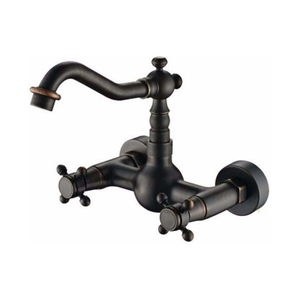 Double Cross Handles Solid Brass Construction Faucet, Antique Brass Finish Removable Aerator For Bathtub Faucet Area, Solid Brass Construction Ensures 9466005069496
