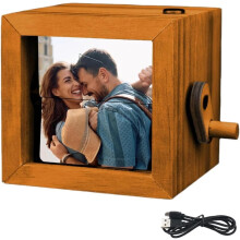 (8p, Style C) Custom Hand-Crank Flip Photo Box with LED Light, Personalized Flipbook Frame Animation Machine with Photo/Song/Text Options