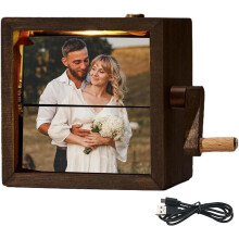 (16p, Style a) Custom Hand-Crank Flip Photo Box with LED Light, Personalized Flipbook Frame Animation Machine with Photo/Song/Text Options
