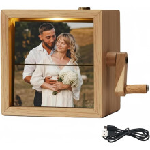 (16p, Style B) Custom Hand-Crank Flip Photo Box with LED Light, Personalized Flipbook Frame Animation Machine with Photo/Song/Text Options